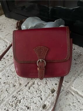 Firenze leather bag red with brown trim
